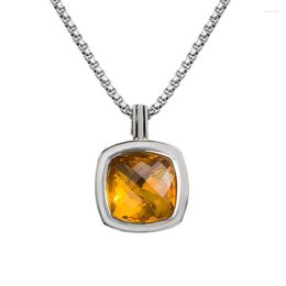 Pendant Necklaces Fashionable White Gold Plated Copper Necklace With 20mm Yellow Cubic Zirconia And Box Chain Jewellery For Women