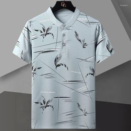 Men's T Shirts Summer Men Short Sleeve Polo Contrast Colour Abstract Botanical Print Lapel Top Korean Slim Knit Tee Shirt Camisa Hombre