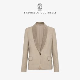 Women Blazers Brunello Spring Linen Light Brown Cucinelli Long Sleeve Leisure Suit Coat