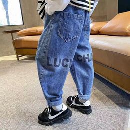 Jeans Children's Cothing Boys Spring And Autumn Jeans Teen Boys Pants Loose Fashion Sports Printed Letter Trousers 4-12 Years Old 230614