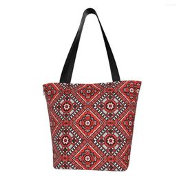 Shopping Bags Custom Ukraine Ukrainian Embroidery Ornament Canvas Women Washable Groceries Boho Shopper Tote