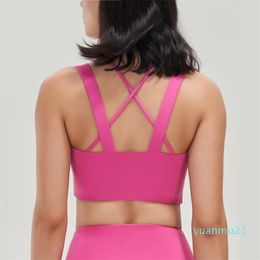 Yoga Outfit Solid Colour Sports Bra Women Gym Tank Top Backless Cross Fitness Bralette Push Up Support Sexy Underwear Workout Sportswear