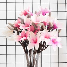 Dried Flowers 40cm Artificial Silk White Lilies Pink Wedding Home Decoration Living Room Table Festival Arrangement Fake Flower