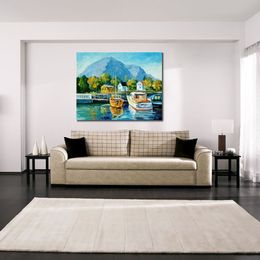 Modern Impressionist Canvas Wall Art Mediterranean Noon Hand Painted Street Landscape Painting for Apartment Decor