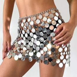 Belly Chains IngeSightZ Shiny Plastics Sequins Chain Disc Skirt for Women Sexy Waist Dress Body Jewellery Rave Festival Outfit 230614