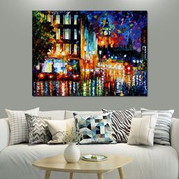 Modern Impressionist Canvas Wall Art Londons Lights Hand Painted Street Landscape Painting for Apartment Decor