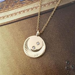 Pendant Necklaces Fashion Moon Star Gold Colour Necklace Carving Mon Shape Clear Stone Decorate Coin