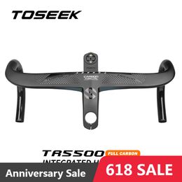 Bike Handlebars Components TOSEEK TR5500 Bicycle Handlebar T800Carbon Handlebar Integrated Road 28.6mm Bike Computer Holder 230614