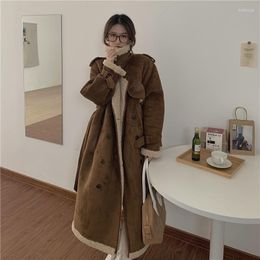 Women's Fur Hstar Women Winter Lambwool Shirling Furry Parkas Collar Jacket Warm Thick Outerwear Faux Lamb Leather Mid-length Coat