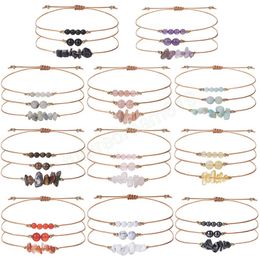 Multi-layer Irregular Natural Crushed Stones Beads Braided Bracelet for Women Girls Handmade Woven Reiki Healing Stone Bracelet