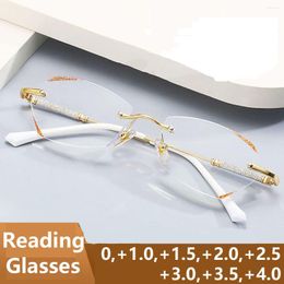 Sunglasses Diamond Cut Reading Glasses Luxury Rimless Anti-blue Light Presbyopia Eyeglasses Finished Optical Farsighted Eyewear Diopter