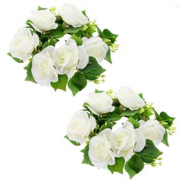 Decorative Flowers 2 Pcs Candlestick Garland Mini Roses Artificial Ring Decor Wedding Party Decoration Rings Pillar Centrepieces Tables