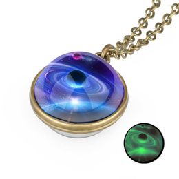 Pendant Necklaces Fashion Women Men Glow In The Dark Universe Galaxy Nebula Chain Space Glass Ball Necklace Charms Shellhard Jewellery Gift