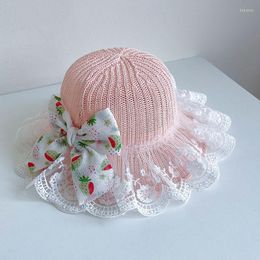 Hats Knitted Straw Visor Hat With Lace Strawberry