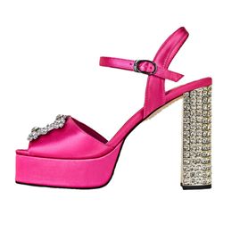 2023Summer Brand New Rhinestone Design Platform Sandals Women Fashion Western Style Shiny High Heels Banquet Dress Shoes Size 42