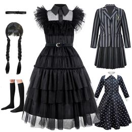Girl's Dresses Wednesday Black Lace Halloween Dress Up Girl's Birthday Party Performance Dress Girl Role Playing Dress 4-12 Years Old 230614