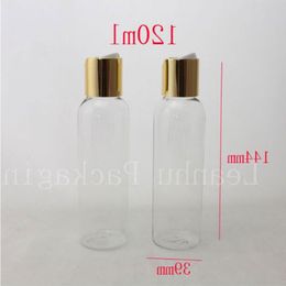 120ml X50 empty transparent cosmetic bottle containers with gold Aluminium disc top cap press,aluminum cap lotion bottls 4oz Tgihw