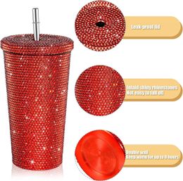 Water Bottles Diamond Thermos Water Bottles Portable Double Layer 304 Stainless Steel with Straw Coffee Cup Purely Handmade Cup Women Gift 230614