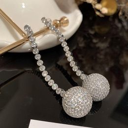 Dangle Earrings Super Flash Love Heart Double Sided Fringe Round Ball Pendant Fashion Lady Party Dinner Luxury
