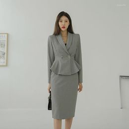 Work Dresses Arrival Fashion Korean Style Sets For Women Temperament Slim Pencil Skirt And Vintage Ruffles Jacket Sexy Two Piece Set