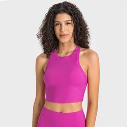Active Shirts Workout Tank Tops For Women Recerback Built In Bra Shirt Solid Gym Crop Top Fitness Running Wear