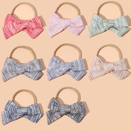 4inch Cotton Bow Baby Nylon Headband Girls Striped Bow Hair Clips Girls Handmade Bow Nylon Turban Kid Hairpins Bulk