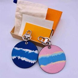 Fashion Unisex Blue Pink Flower Key Chain Accessories Key Ring PU Leather Letter Pattern Car Keychain Jewellery Gifts8120173306Z