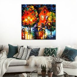 Contemporary Canvas Wall Art Midnight Rain Handcrafted Landscape Painting New House Decor