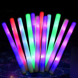 200Pcs LED Glow Sticks Bulk Colourful RGB Flashing Glowing Foam Stick Cheer Tube Dark Light for Xmas Birthday Wedding Party Supplies SN4168
