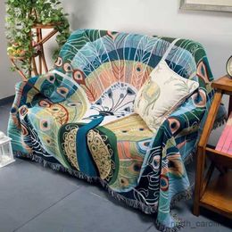 Blanket Peacock Pattern Nordic Throw Blanket for Sofa Cover Towel Nap Blanket with Tassels Tablecloth House Bed Decor R230615