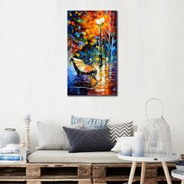 Handmade Landscape Art on Canvas Lonely Bench Vibrant Street Artwork Painting Home Decor