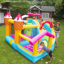 Inflatable Birthday Cake Jumping Castle Park Bounce House for Kids Outdoor Play Ice Cream Doughnut Dessert Party Bouncy with Slide Blower and Ball Pool Small Toys