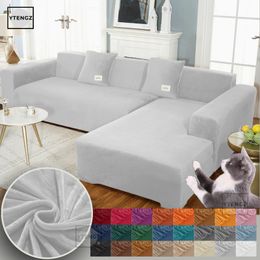 Chair Covers Anti Cat Scratch Stretch Couch Slipcover Universal Sofa Cover For Living Room Velvet Solid Colour Corner Couch Cover For Sofas 230614