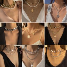 Pendant Necklaces Multi Layer Cuban Chunky Thick Punk Choker Necklace Women Vintage Carved Coin Jewellery