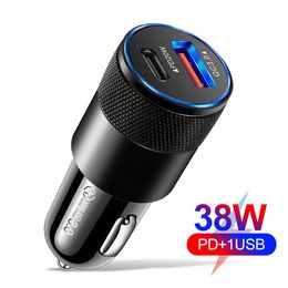 2 Ports 38W Car Charger PD QC 3.0 USB Type C Fast Charging Cigarette Socket Lighter for iPhone 14 13 Pro Max Xiaomi Mi 12 Samsung