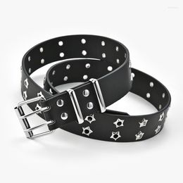 Belts Retro Unisex Punk Style Casual Belt Double Row Hole Star Eye Rivet Waiststrap Versatile Decorative Jeans Trend Waistband