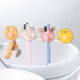 New Cartoon Chick Bunny Kitten Bear Animal Toothbrush Holder Wall Mounted Antibacterial Tooth Brush Storage Rack Bathroom Organizer