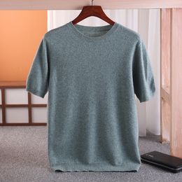 Men's Sweaters MVLYFLRT 100 Merino Wool Short Sleeved Round Neck Pullover Vest Spring Summer Solid Colour Knitted Half Sleeve Sweater 230615