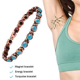 Link Bracelets Women's Ancient Copper Magnet Bracelet Turquoise Charm Pulseras Red Magnetic Jewellery Chain