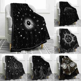 Blanket Sun and Moon Blanket Stars Space Black and White Print Throw Blanket for Couch Bed Sofa Camping for Kids King R230615
