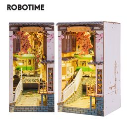 Architecture/DIY House Robotime Rolife Sakura Densya Book Nook DIY Dollhouse Bookend Model Kit with LED Light Wooden Puzzle for Bookshelf Decor - TGB01 230614
