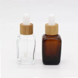 30ml Bamboo Essential Oil Bottle Glass Dropper Empty Bottles 20ml Amber with Wooden Cap in stock Qajmi