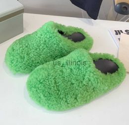 Slippers Fashion Fur Slippers Women Round Toe Horse Hair Slides Female Black Rose Red Green Navy Mules Shoes Flat Half Slipper Woman Casual plush shoess35 J230615