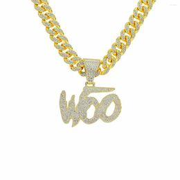 Collane con ciondolo Hip Hop Iced Out Lettera WOO Con 13mm di larghezza Miami Cuban Chain Punk Choker Fashion Party Jewelry Drop Gift