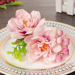 Decorative Flowers Peach Blossom Napkin Buckle Wedding Table Decor Simulation Rope Rings Valentine's Day El Decoration