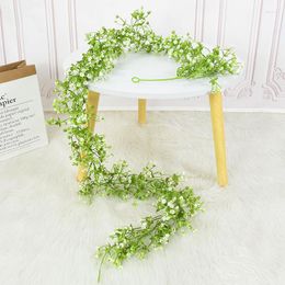 Flores decorativas 175 cm respiração de bebês guirlanda de flores artificiais branco Gypsophila planta falsa videira para arco de casamento decoração de casa natal