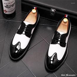 Dress Shoes Vintage Men Luxury Designer Gentleman Brogue Black With White Colours Oxfords Male Wedding Prom Formal