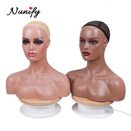 Wig Stand Nunify Black Skin Mannequin Head With Shoulders For Wigs Display Wig Making Tools Makeup Mannequin Head For Hats And Scarves 230614