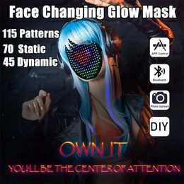 Party Masks LED Mask With Bluetooth Programmable App Lighted Face Transforming Mask LED Mask With Gesture Sensing for Costume Cosplay Party 230614