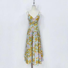 Casual Dresses Fyion High Quality 2023 Summer Women Fashion Runway Top Holiday Long Flowers Print Dress Sleeveless Cotton